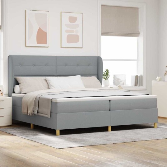 Box Spring Seng med Madrass i Lysegrå 200x200 cm Stoff Box Spring Seng med Madrass i Lysegrå 200x200 cm Stoff