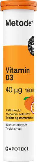 Metode vitamin D3 40 mcg brusetabletter 20 stk