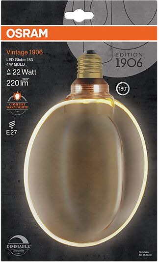 Osram led dekorasjonspære e27 ø183 22 220lm gold dim ekstra varm
