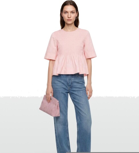 GANNI Cotton Poplin Open Back Smock Blouse   Pink   34