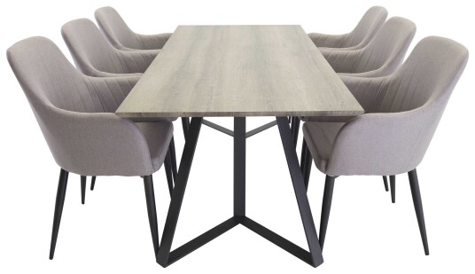 Venture Design Marina & Comfort spisegruppe Grå/grå 6 st stoler & bord 180 x 90 cm
