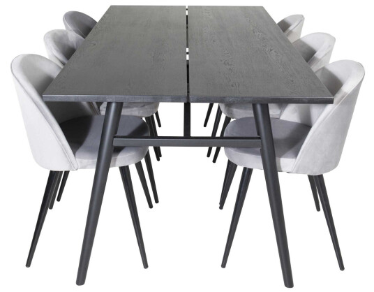 Venture Design Sleek & Velvet spisegruppe Svart/grå 6 st stoler & bord 195 x 95 cm
