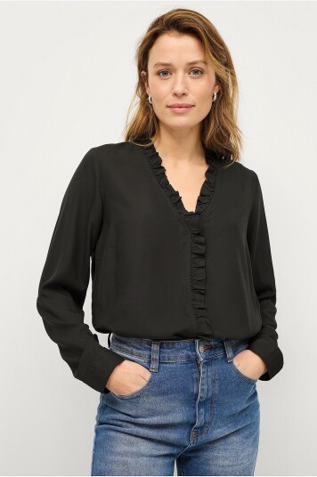 Ellos Collection Viskosebluse med volangedetaljer bluse Svart