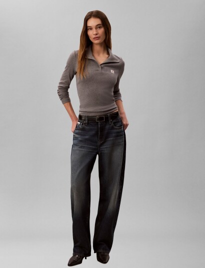 Calvin Klein Jeans Ls Wvn Label Tneck Henley Grey XS
