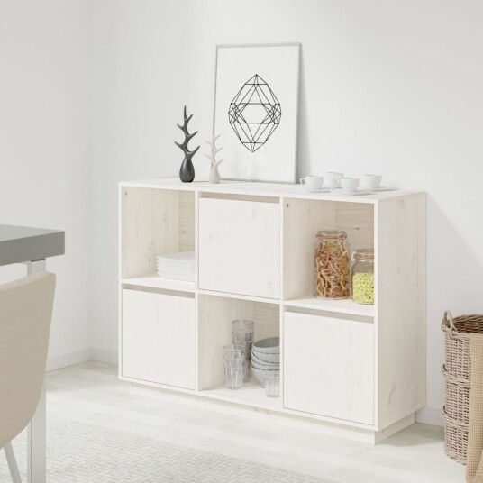 vidaXL Skjenk hvit 110,5x35x80 cm heltre furu