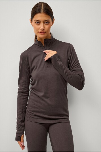 Áhkká Funksjonsgenser Merino Wool LS Halfzip W Brun