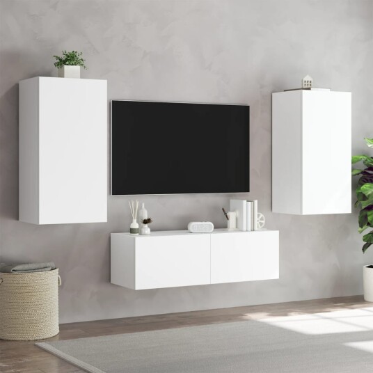 vidaXL Vegghengt TV-benk med LED hvit 40,5x35x80 cm 8721012258440