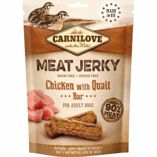 Carnilove Hundefrø Jerky Kylling med Vaktel 100 g - Kornfri Snacks til Voksne