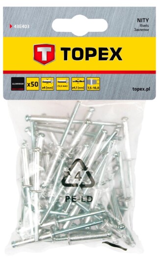 POPNAGLE 4,0x12,5mm 50pk ALUMINIUM BLINDNAGLE TOPEX POPNAGLE 4,0x12,5mm 50pk ALUMINIUM BLINDNAGLE TOPEX