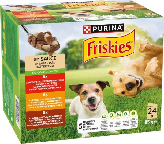 Friskies våtfôr Adult i saus med storfekjøtt og kylling lam 24 x 85 g