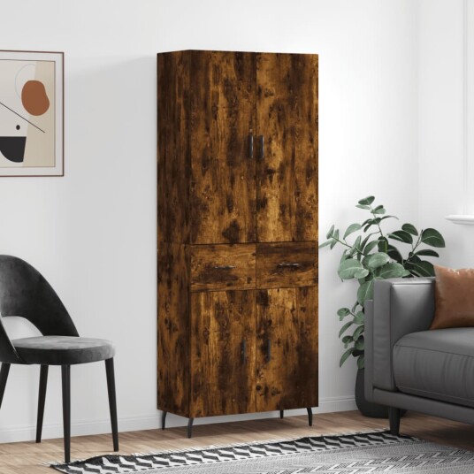 vidaXL Highboard røkt eik 69,5x34x180 cm konstruert tre 8720845475888