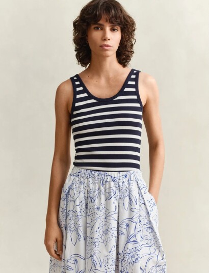 GANT Striped Ribbed Tank Top Navy M GANT Striped Ribbed Tank Top Navy M