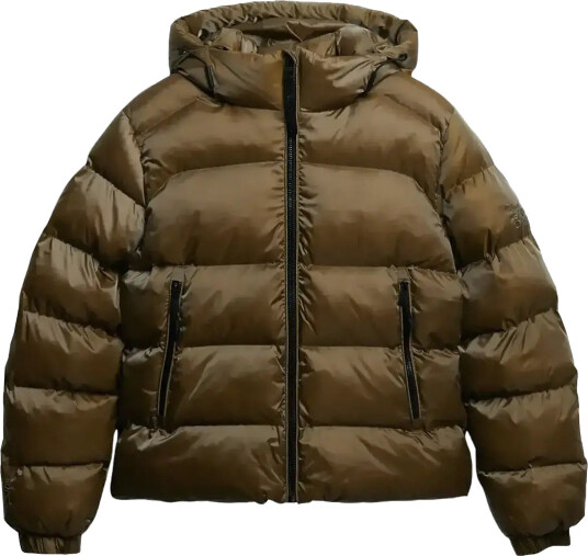 Superdry Hooded Luxe Sports Puffer - Brown - M