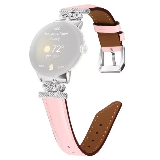 INCOVER Google Pixel Watch 1 / 2 Kunstskinn Rem med Sølv Rhinstenen Spenne - Rosa