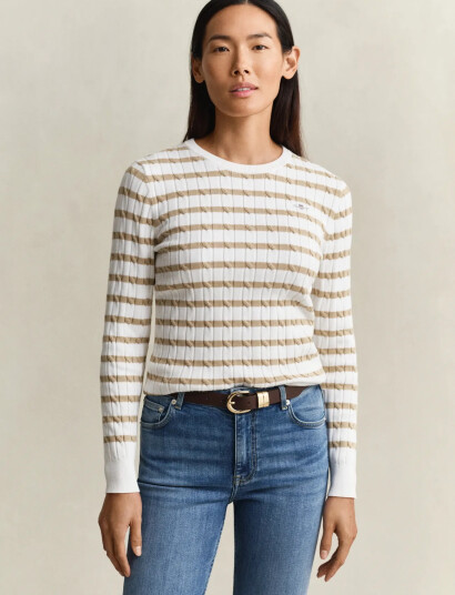 GANT Stretch Cotton Cable Stripe C Neck Beige XL GANT Stretch Cotton Cable Stripe C Neck Beige XL