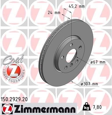 Bremseskive ZIMMERMANN 150.2929.20 Bremseskive ZIMMERMANN 150.2929.20