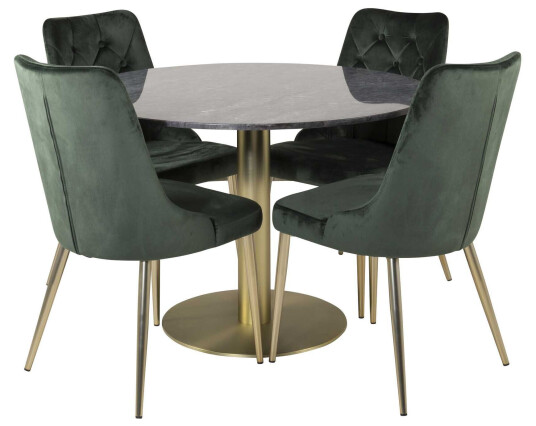 Venture Design Estelle & Velvet spisegruppe Svart/grønn 4 st stoler & bord 106 cm