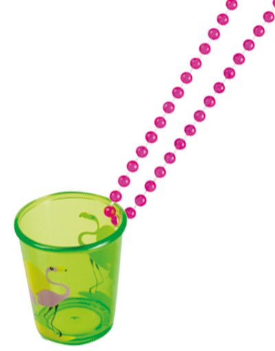 Grønt Shotglass med Flamingo og Rosa Perlekjede