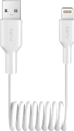 Puro USB A Lightning 12W spiralkabel 1m hvit PUCAPLT12WSPWHI