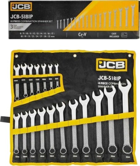 JCB Kombinasjonsnøkkelsett 5181P 18 Deler 8-32 mm