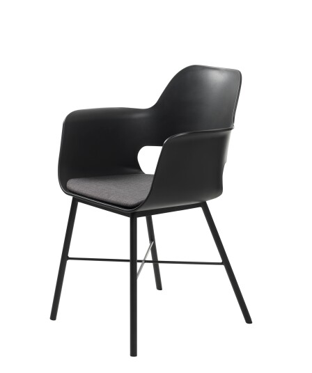Whise spisestuestol med armlener i svart og srå, stell i svart metall.