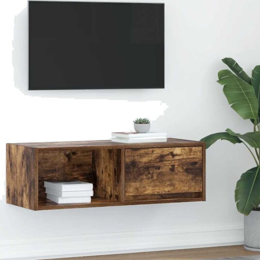 TV benk røkt eik 80x31x25,5 cm konstruert tre TV benk røkt eik 80x31x25,5 cm konstruert tre