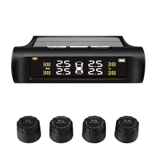 TPMS Trådløst Dekktrykksovervåkningssystem Solcelle og USB