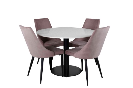 Venture Design Razzia & Leone spisegruppe Hvit/rosa 4 st stoler bord 106 cm