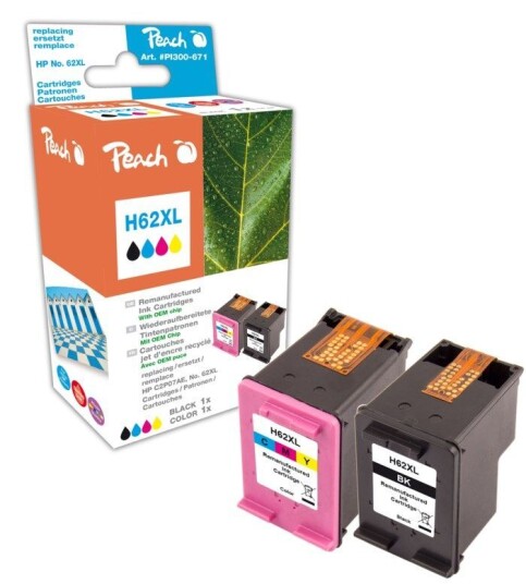 Peach HP 62XL Blekkpatron, 2-pk.