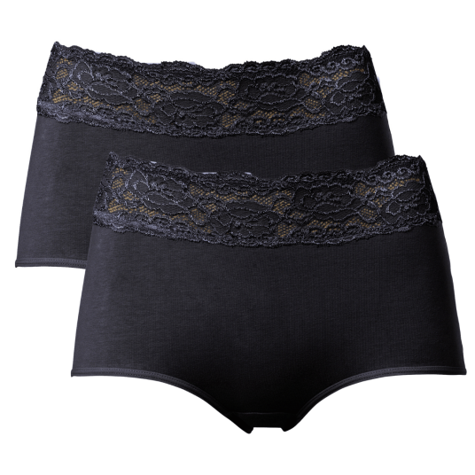 Trofe Lace Trimmed Maxi Briefs Truser 2P Svart bomull XXXL Dame Trofe Lace Trimmed Maxi Briefs Truser 2P Svart bomull XXXL Dame