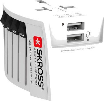 SKROSS MUV Verdensadapter med 2 USB-porter Ujordet Hvit SKROSS MUV Verdensadapter med 2 USB-porter Ujordet Hvit