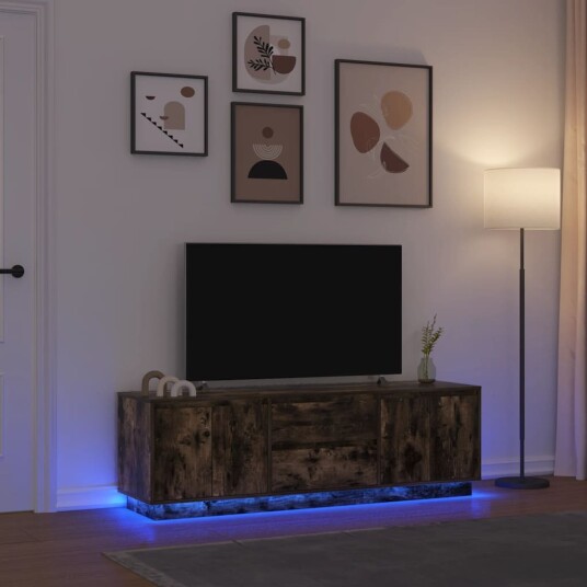 TV benk med LED lys røkt eik 160,5x41x50 cm TV benk med LED lys røkt eik 160,5x41x50 cm