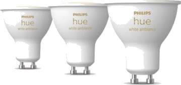 Philips Hue White Ambiance - Led-Pære For Søkelys - Gu10 - 4.2 W - Klasse E - Varm Til Kjølig Hvitt Lys - 2200-6500 K  En Pakke 3 