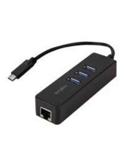 LogiLink USB 3.2 Gen 1 USB-C adapter to 1x RJ45 and 3x USB 3.0 USB-hub - 3 porter - Svart LogiLink USB 3.2 Gen 1 USB-C adapter to 1x RJ45 and 3x USB 3.0 USB-hub - 3 porter - Svart