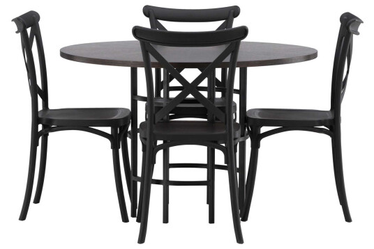 Venture Design Copenhagen & Crosett spisegruppe Svart/mokka 4 stoler & bord 115 cm