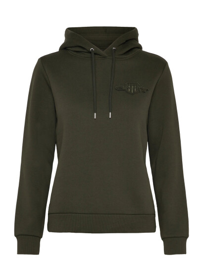 GANT Reg Tonal Shield Hoodie - Khaki green - XXL
