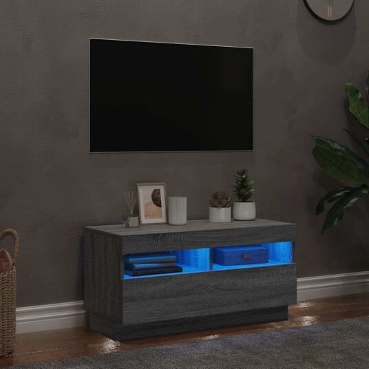 vidaXL TV-benk med LED-lys grå sonoma 80x35x40 cm