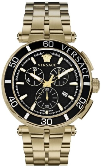 Versace Herreklokke VE3L00522 Greca Sort/Gulltonet stål Ø45 mm
