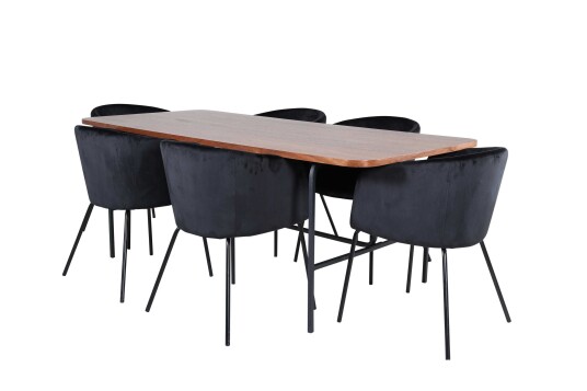 Venture Design Uno & Berit spisegruppe Svart/natur 6 stoler & bord 200 x 90 cm