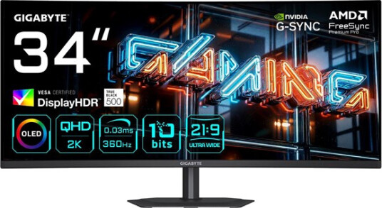 Gigabyte MO34WQC36 34" Gaming PC Skjerm QD OLED WQHD 360Hz