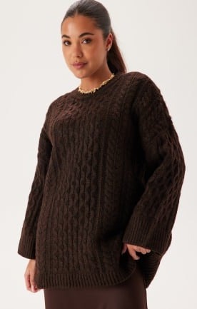 VILA Vikaia L/S OVERSIZE CABLE KNIT Coffee Bean XL