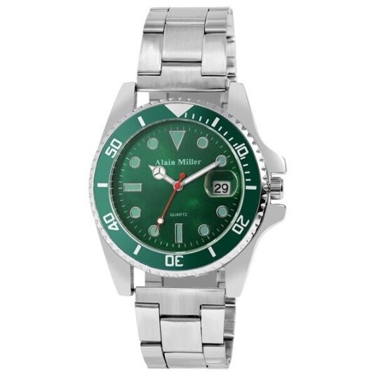 Alain Miller herreklokke 39 mm med grønn urskive og stållenke – sølv/grønn Alain Miller herreklokke 39 mm med grønn urskive og stållenke – sølv/grønn