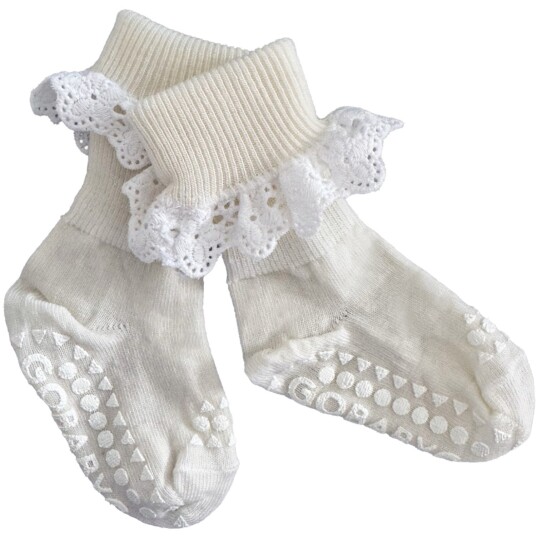Gobabygo Snowflake Non Slip Socks In Merino Ull Lace 27 30