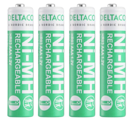 Deltaco oppladbare batterier AAA 750mAh 4-pakning