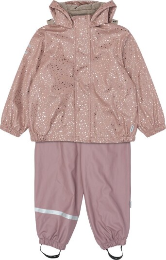 Mikk line Regntøy m. Seler/Fleece PU Folie Dot AOP Mikk line 1 år (80) Regntøy Beige Gull Rosa