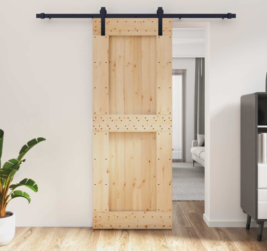 vidaXL Skyvedør Naturlig og svart 80 x 210 cm Massiv Furu Tre vidaXL Skyvedør Naturlig og svart 80 x 210 cm Massiv Furu Tre