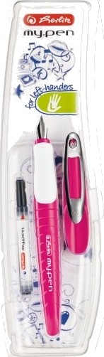 Herlitz Skole Fyllepenn My.Pen L-Spiss Rosa/Hvit - Rosa - Hvit - Patronfyllingssystem - Blå - Gummi - Rustfritt Stål - Venstrehendt (50046812)