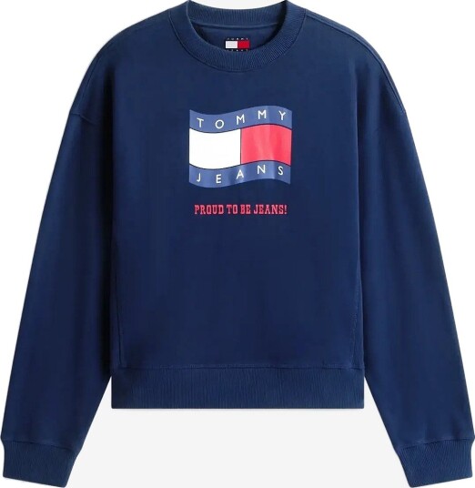 Tommy Jeans Tjw Bxy Wavy Flag Crew Ext - DARK NIGHT NAVY - L