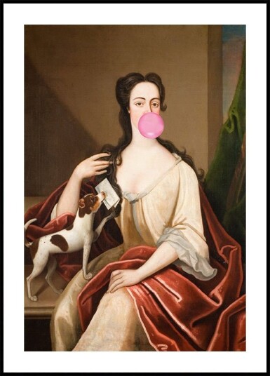 Renaissance Bubble Gum Portrait and Dog / Altered Art Poster Plakat / 21x30cm Renaissance Bubble Gum Portrait and Dog / Altered Art Poster Plakat / 21x30cm