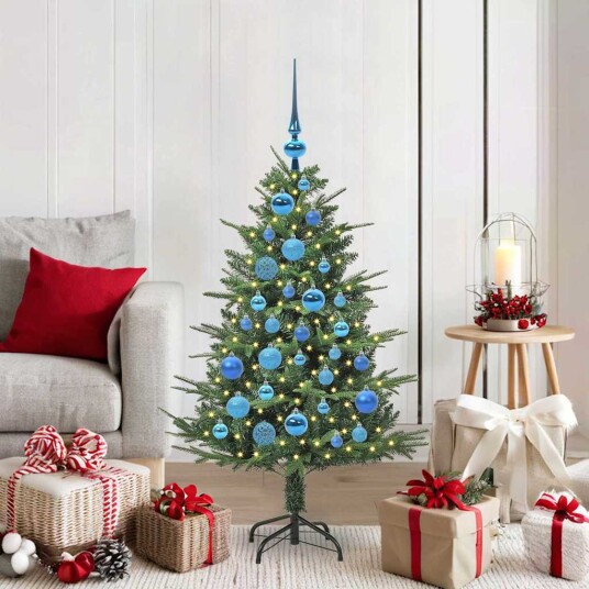 Kunstig forhåndsbelyst juletre med kule sett grønn 120 cm